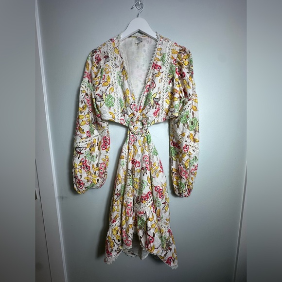 Hemant & Nandita Mini Eyelet Crochet Cutout Floral Printed Dress Size Medium - Picture 7 of 13